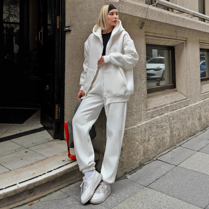 Ladies sporty fleece set with hood and wide pants Lisslune