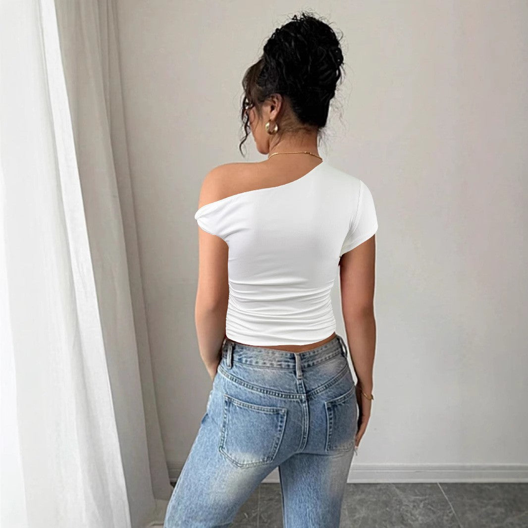 Damen Off-Shoulder Shirt mit Raffung und tailliertem Schnitt Lisslune