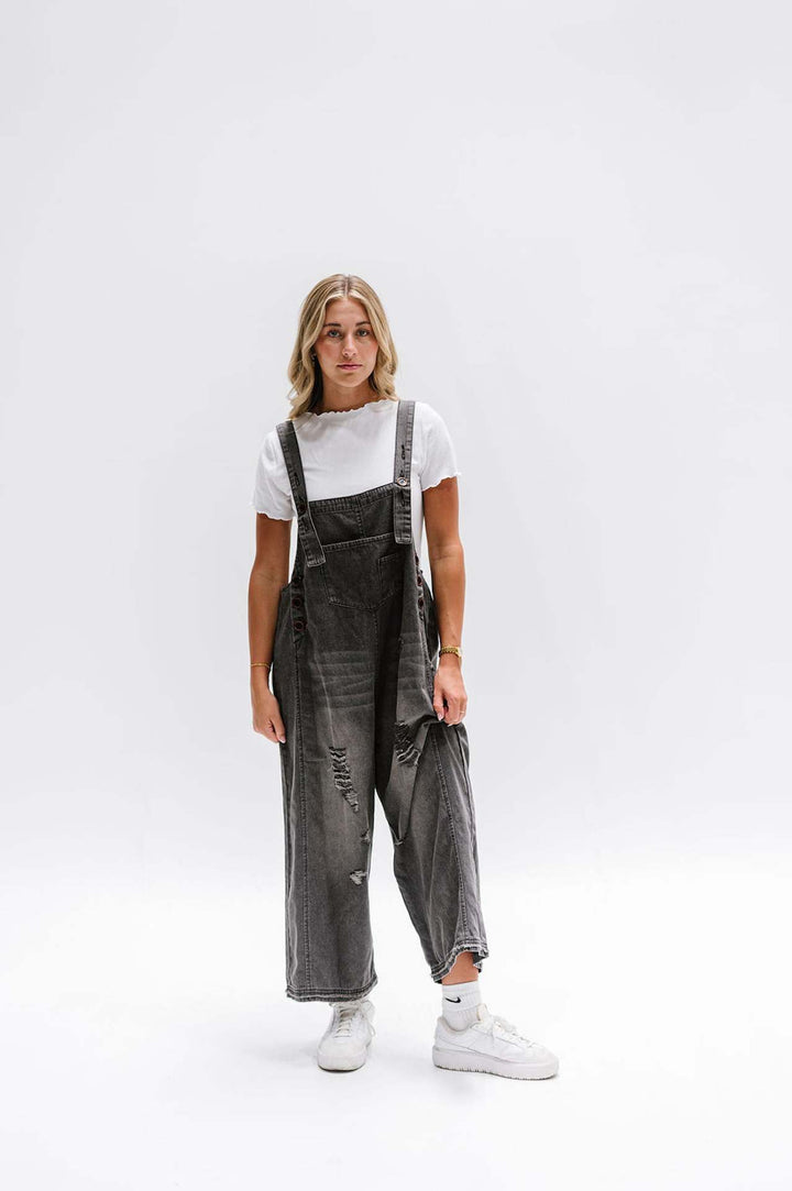 Women's casual denim overalls with trendy destroyed details Lisslune