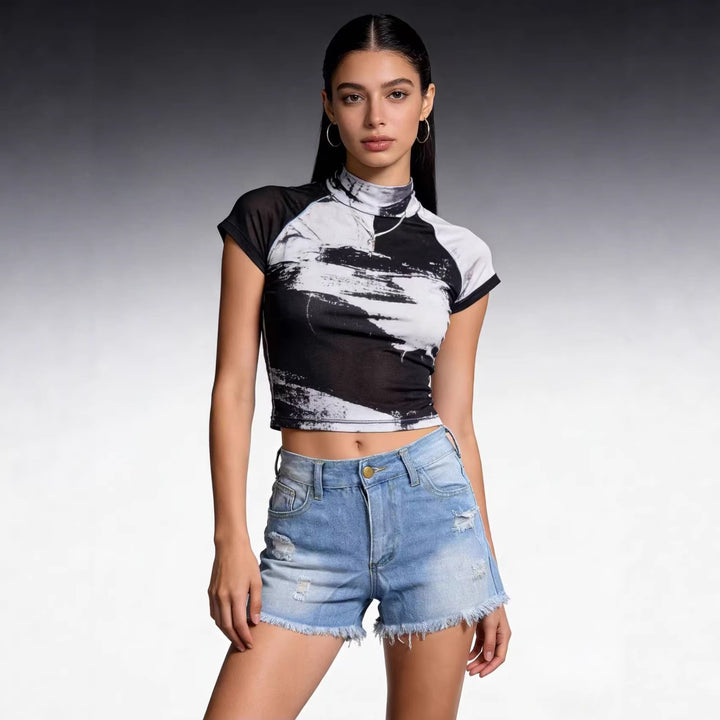 Women's Crop Top and High-Waist Jeans Shorts Lisslune