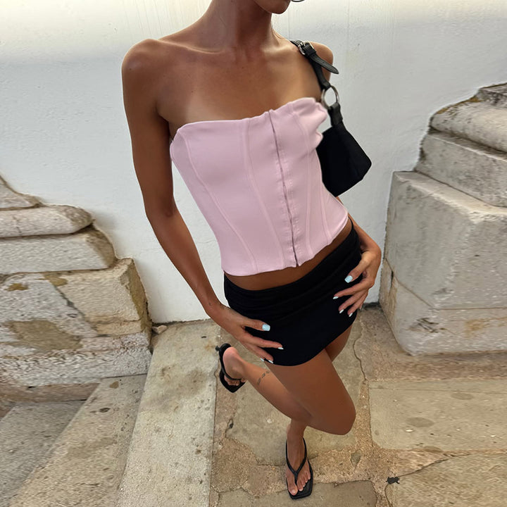 Women's corset top with elegant zip design and fitted silhouette