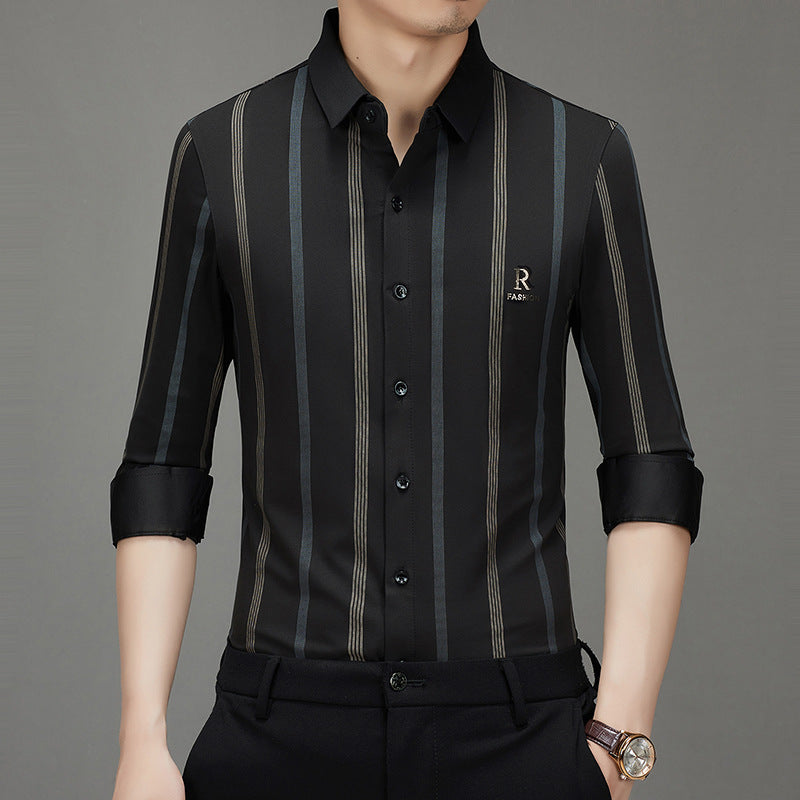 Men's Elegant Long Sleeve Shirt with Fine Stripes Lisslune