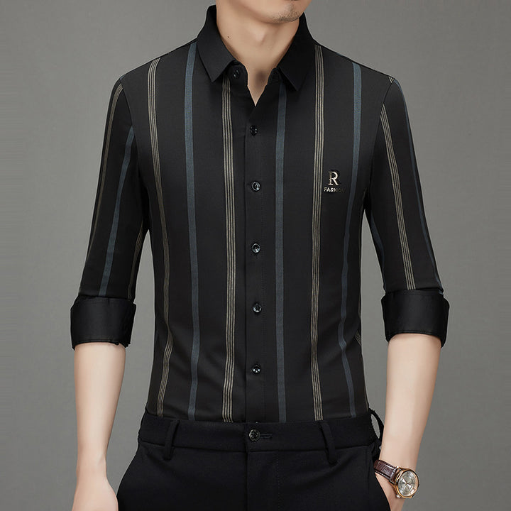 Men's Elegant Long Sleeve Shirt with Fine Stripes Lisslune