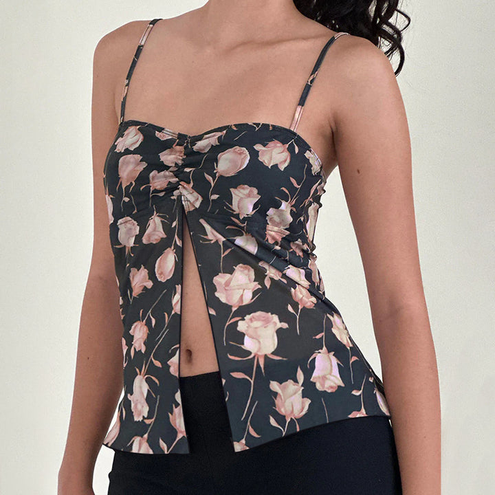 Women's cami top with floral design and nostalgic knot closure Lune London