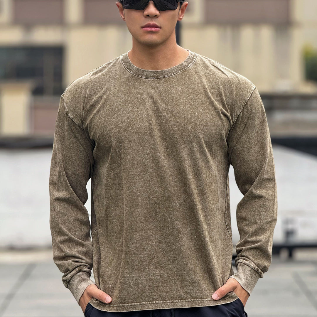 Men's long sleeve shirt made of soft cotton blend with trendy stone wash effect Lisslune