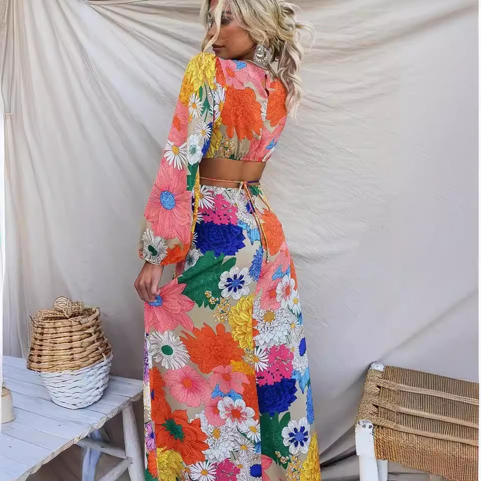 Women's floral maxi dress with voluminous sleeves and all-over floral print Lune London