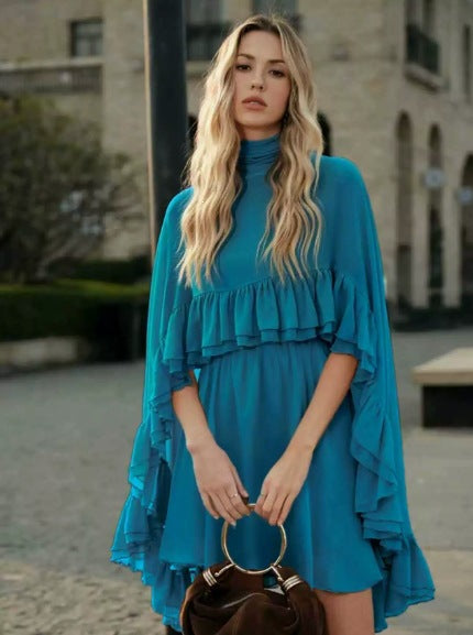 Damen Elegantes Rüschendress mit hochgeschlossenem Ausschnitt und fließendem Schnitt Lisslune