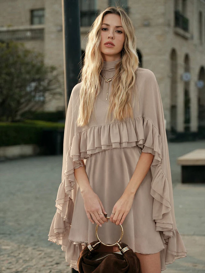 Damen Elegantes Rüschendress mit hochgeschlossenem Ausschnitt und fließendem Schnitt Lisslune