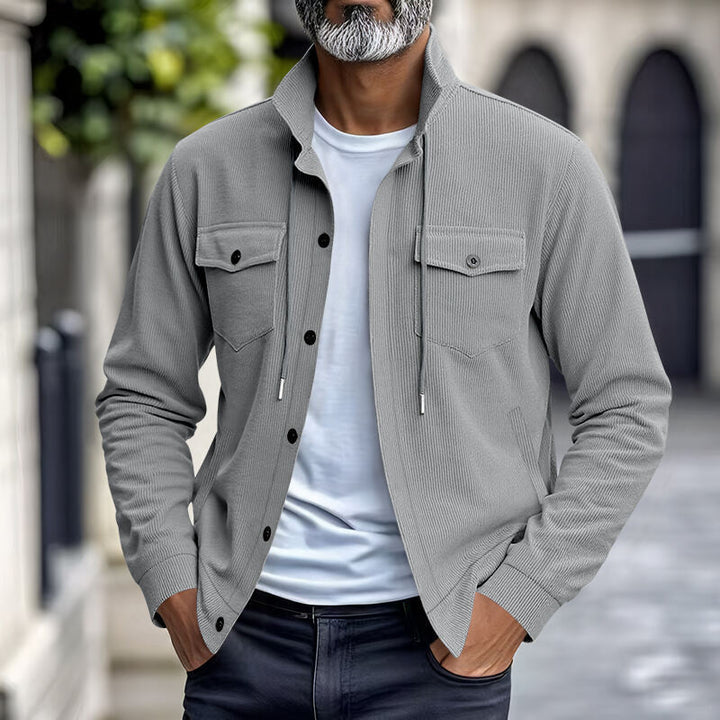 Men's cord jacket with practical chest pockets and fashionable stand-up collar Lisslune