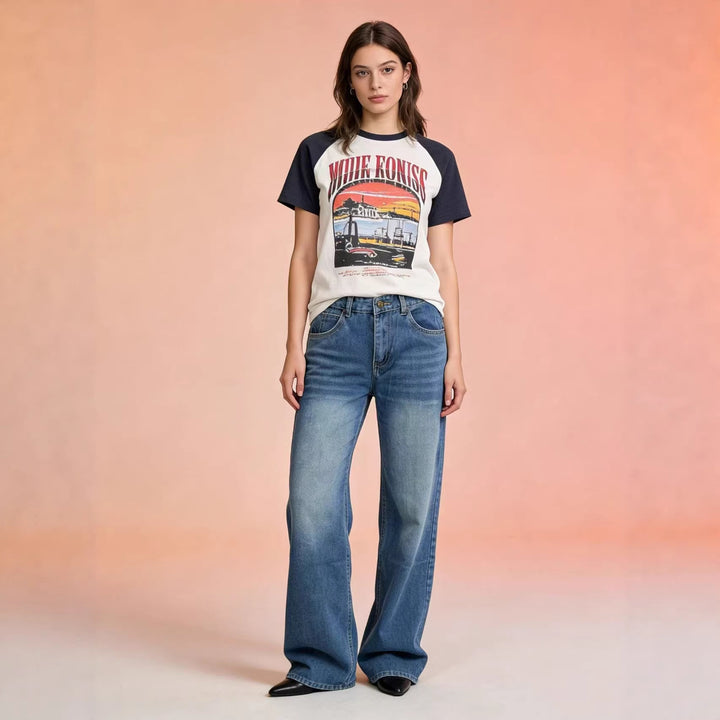 Damen weite Denim-Hosen mit hohem Bund und lässigem Schnitt Lisslune