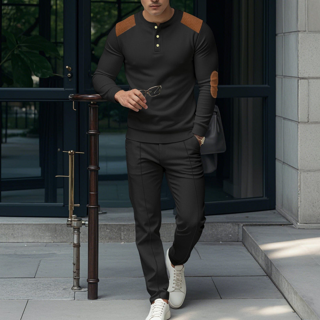 Men's stylish leisure set with practical buttons and leather applications Lisslune