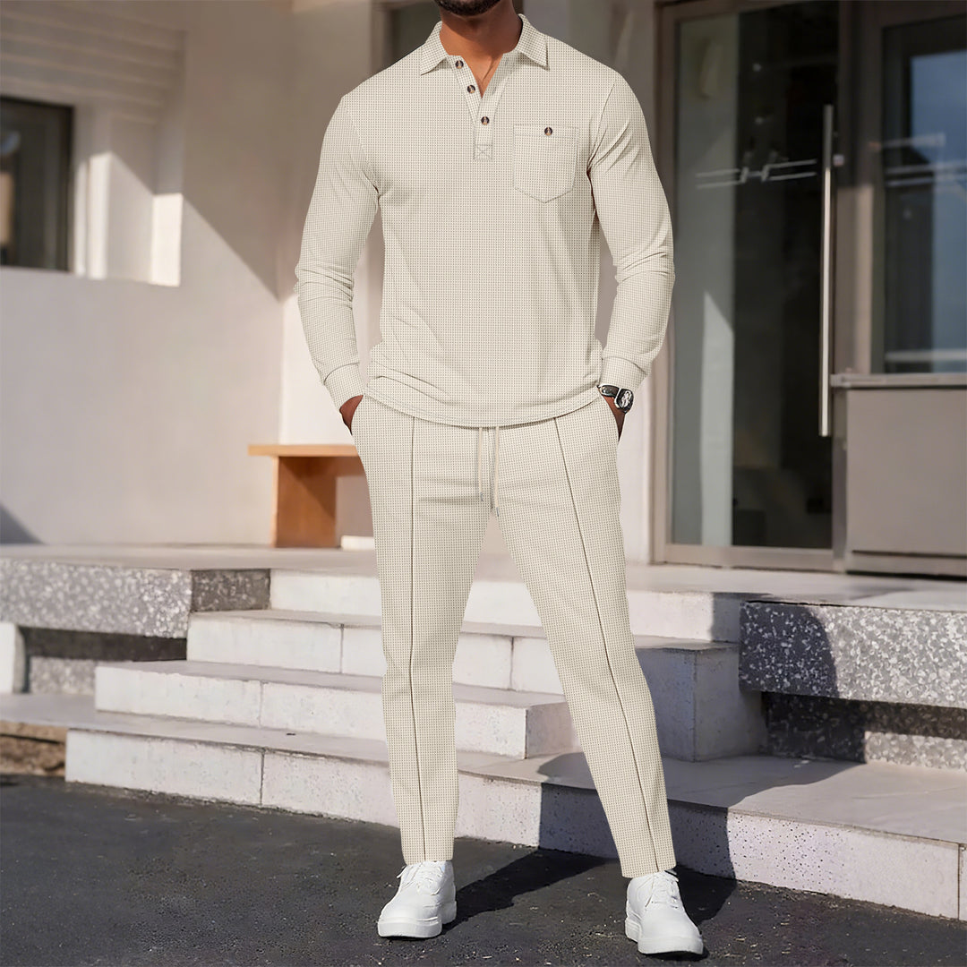 Men's leisure suit with modern structured design and practical button placket Lisslune
