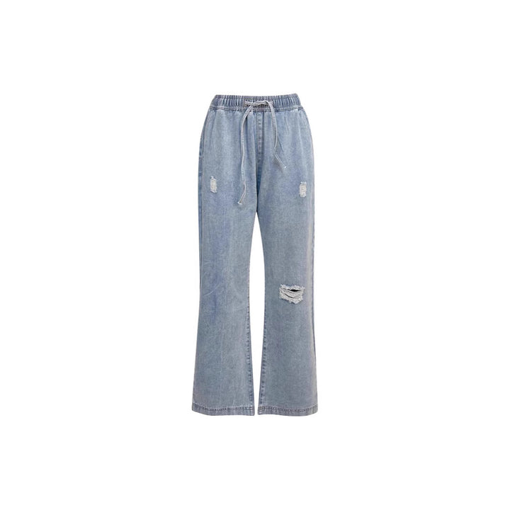 Women's casual wide denim pants with elastic waistband Lisslune