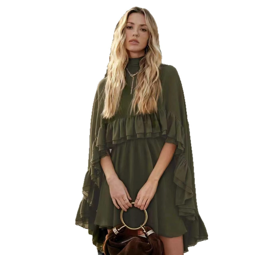 Damen Elegantes Rüschendress mit hochgeschlossenem Ausschnitt und fließendem Schnitt Lisslune