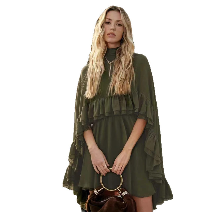 Damen Elegantes Rüschendress mit hochgeschlossenem Ausschnitt und fließendem Schnitt Lisslune