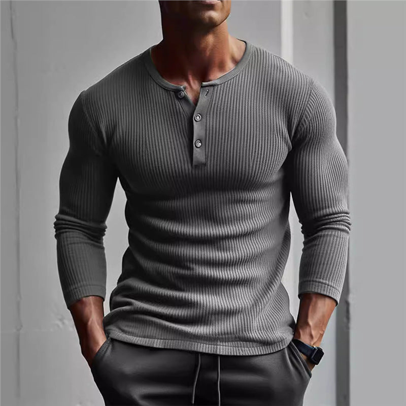 Men's slim fit long sleeve shirt with ribbed texture and button placket Lisslune