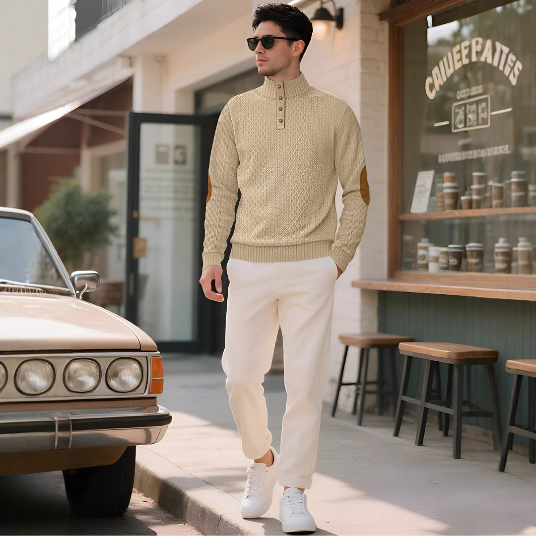 Men's knitted sweater with high collar and elegant button placket Lisslune