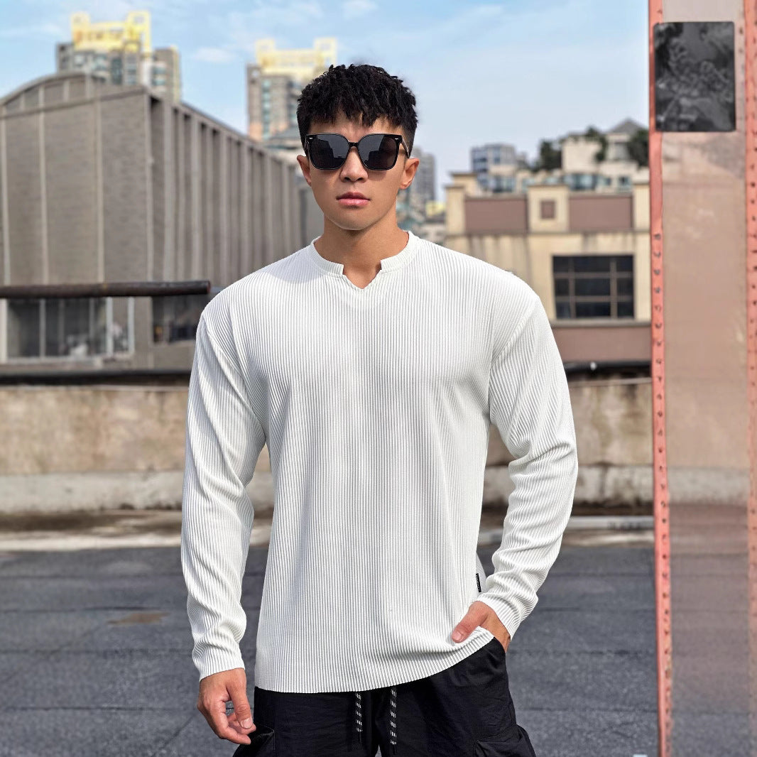 Men's long sleeve shirt with innovative rib design and stylish stand-up collar Lisslune