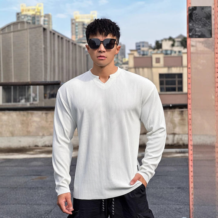 Men's long sleeve shirt with innovative rib design and stylish stand-up collar Lisslune