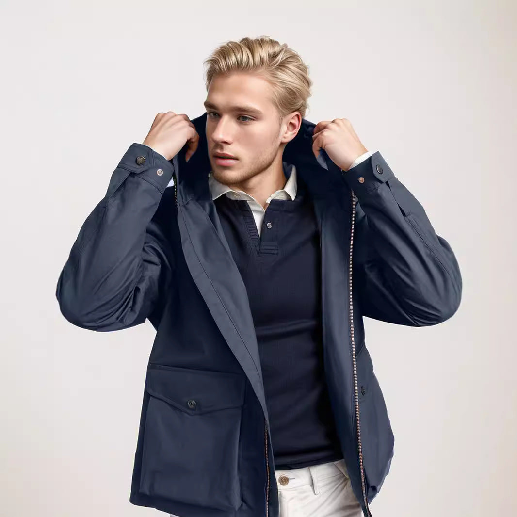 Men's durable multifunction jacket with adjustable hood collar and spacious pockets Lisslune