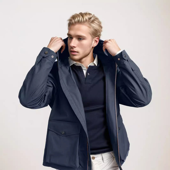 Men's durable multifunction jacket with adjustable hood collar and spacious pockets Lisslune