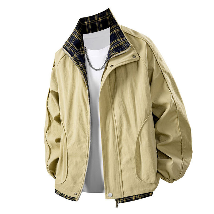 Men's Transitional Jacket with Fashionable Check Detail and Versatile Pockets Lisslune