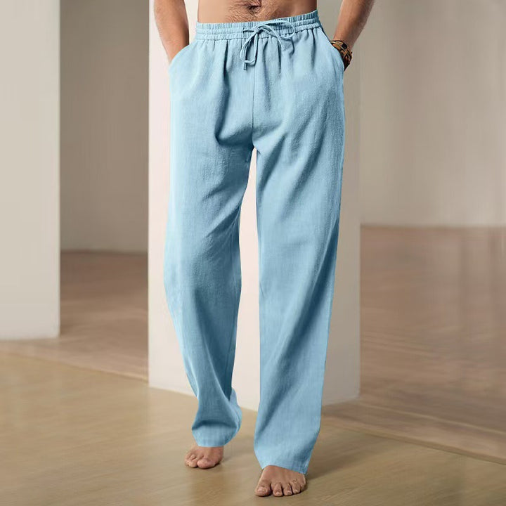 Men's Casual Linen Pants with Elastic Waistband and Side Pockets Lisslune