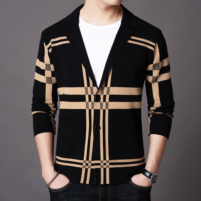 Men's elegant knitted blazer with modern check pattern Lisslune