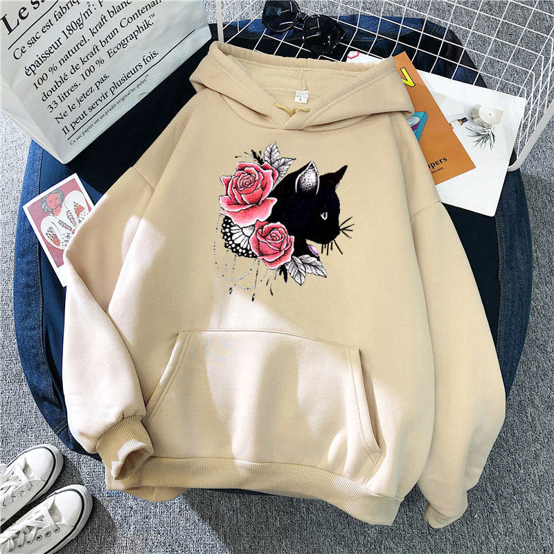 Women's hoodie with floral cat design Lisslune