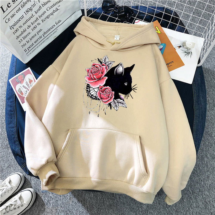 Women's hoodie with floral cat design Lisslune