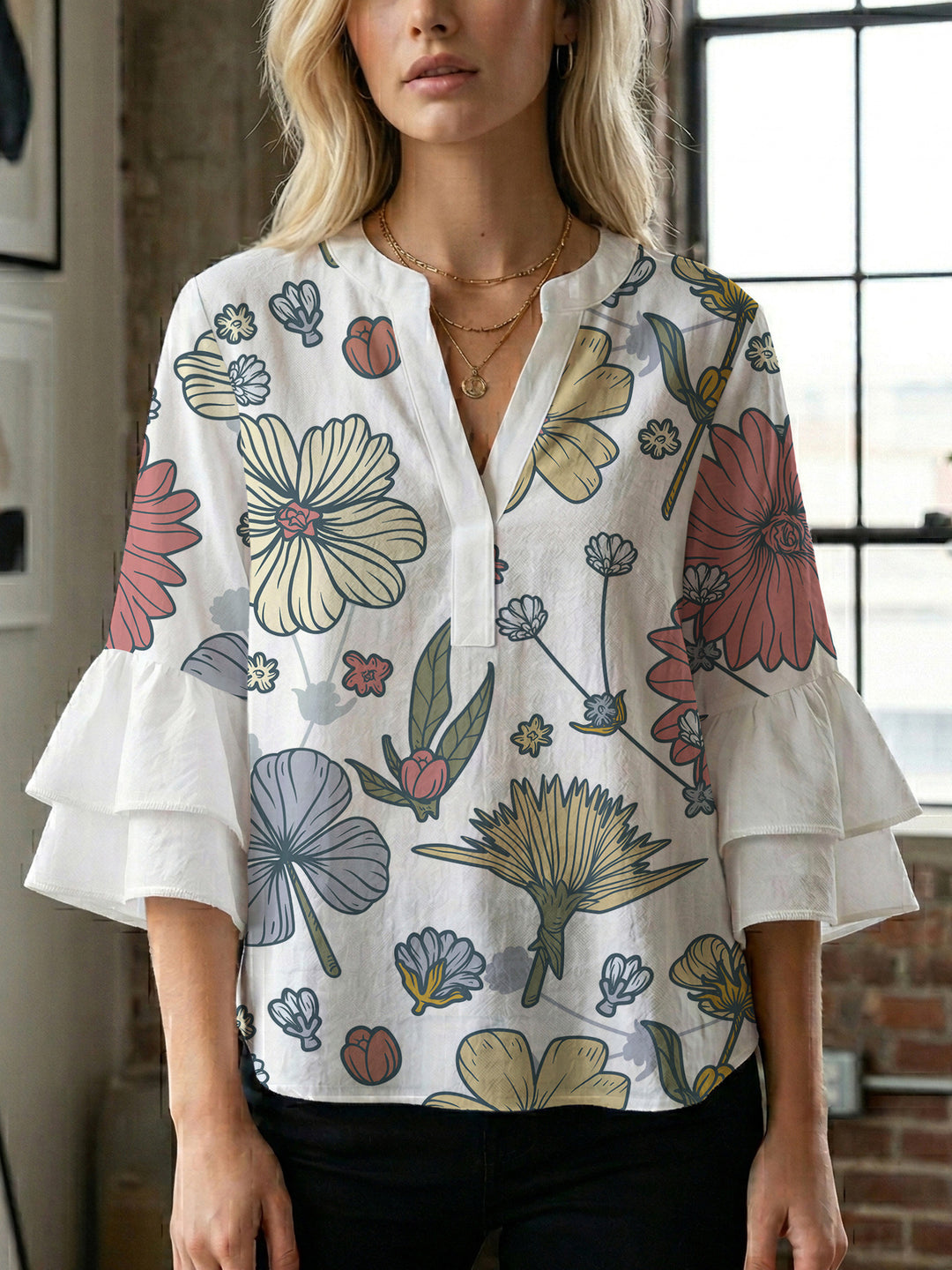 Women's artistic top with ruffled sleeves Lisslune