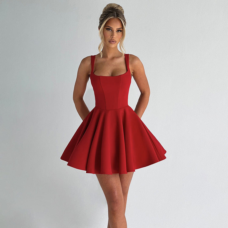 Women's timeless A-line dress with spaghetti straps and flared skirt Lune London