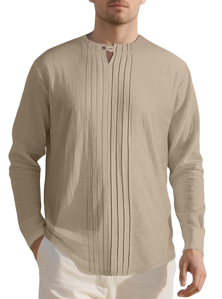 Men's elegant long-sleeve shirt with textured design and stylish stand-up collar Lisslune