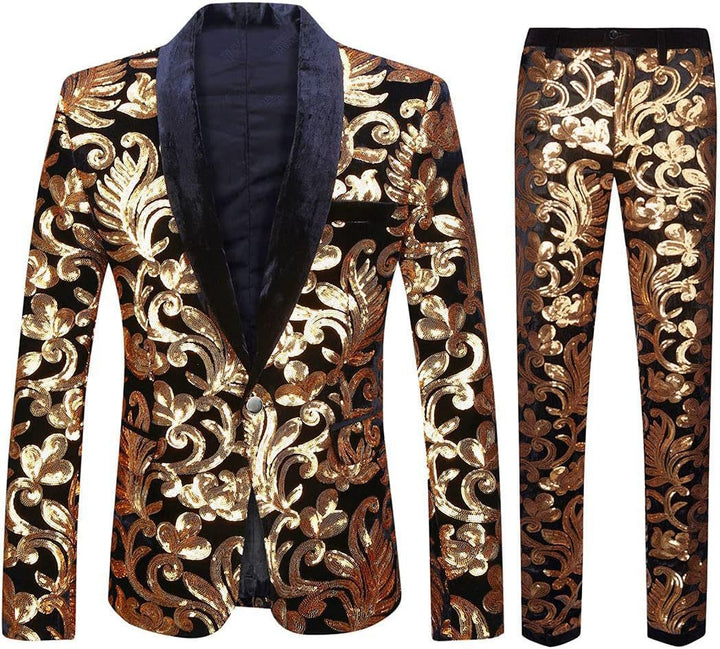 Men's elegant velvet suit with shiny sequin pattern Lisslune