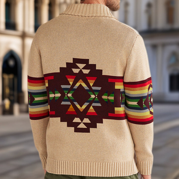 Men's cardigan with colorful patterns and cozy shawl collar Lisslune