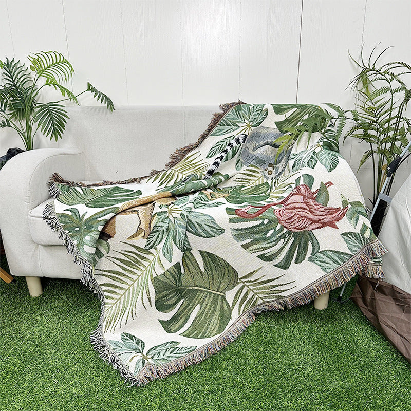 Rynx | Apartment decor inspiration Household flowers sofa blanket Polyester cotton 130 * 160cm with tassels Universal lounge blanket Coffee table tablecloth