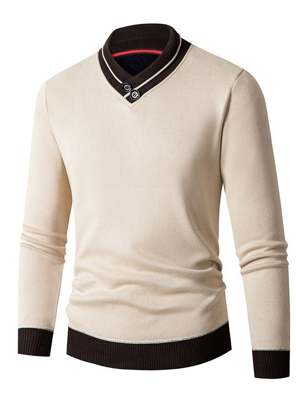 Men's fashionable sweater with asymmetrical collar and button detail Lisslune