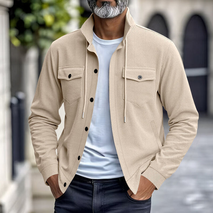 Men's cord jacket with practical chest pockets and fashionable stand-up collar Lisslune