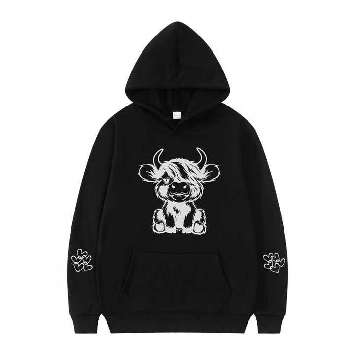 Women's hooded sweatshirt with charming cow motif and practical kangaroo pockets Lisslune