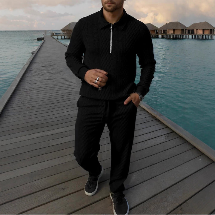 Men's Elegant Knit Suit made of breathable material with stand-up collar Lisslune