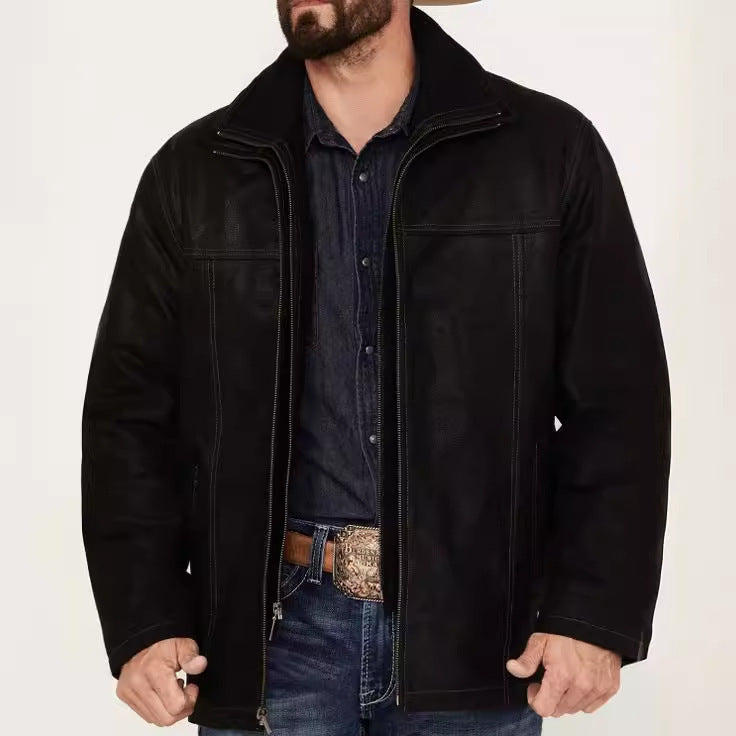 Men's high-quality leather jacket with modern details and practical pockets Lisslune