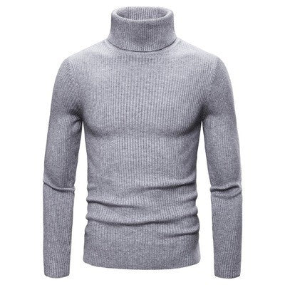 Men's ribbed knit sweater with high collar and body-hugging cut Lisslune