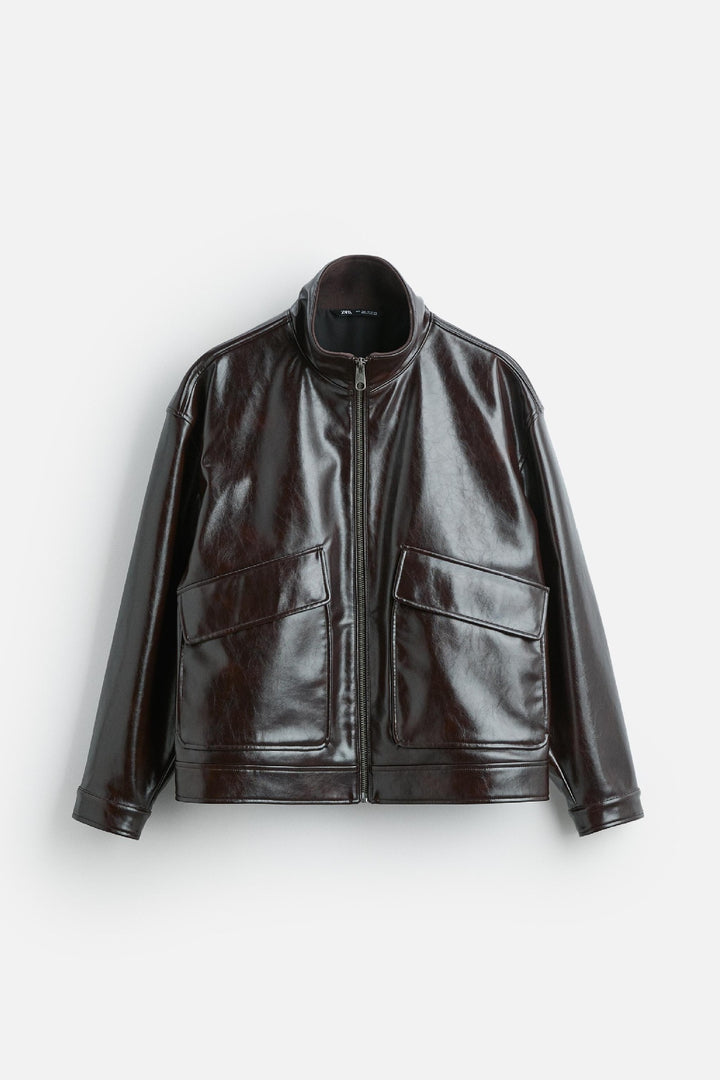 Men's biker jacket made of premium synthetic leather with practical flap pockets Lisslune