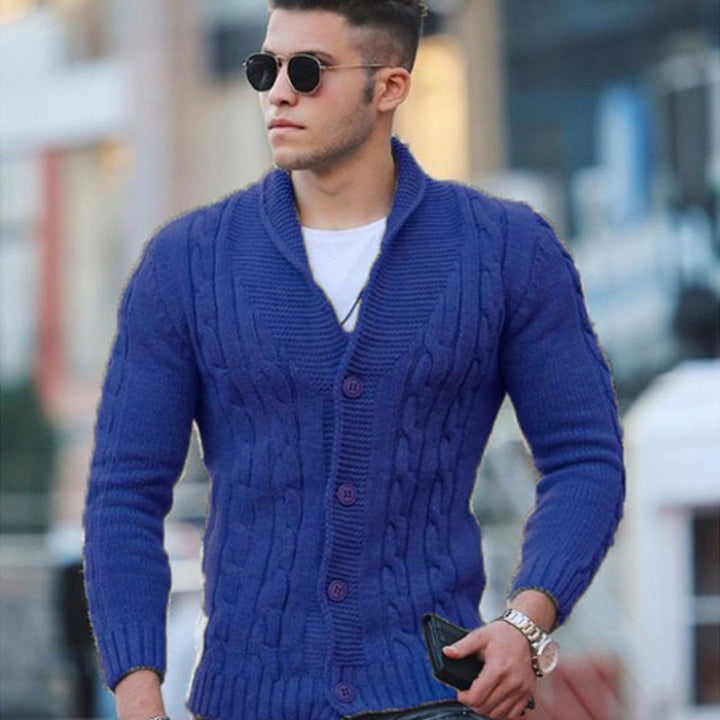 Men's cardigan with unique cable pattern and trendy shawl collar Lisslune