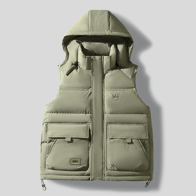 Men's Quilted Outdoor Vest with Insulating Hood and Conveniently Integrated Pockets Lisslune