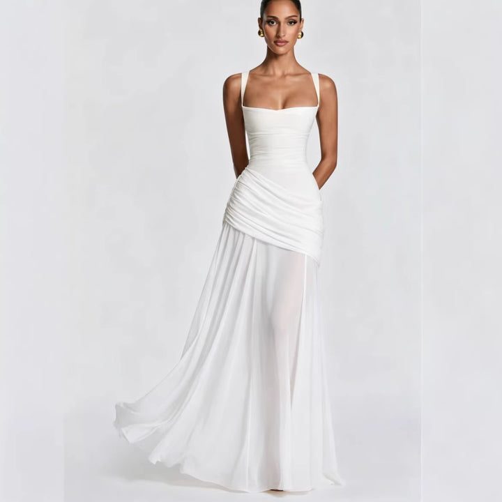 Ladies Elegant Wedding Dress with Tailored Ruffles and Flowing Chiffon Skirt Lisslune