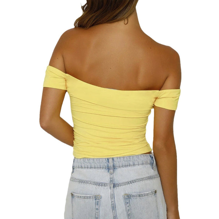 Damen Off-Shoulder Crop-Top mit Raffung Lisslune