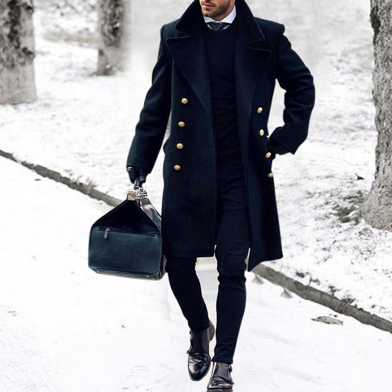 Men's High-Quality Wool Overcoat with Double-Breasted Button Placket Lisslune