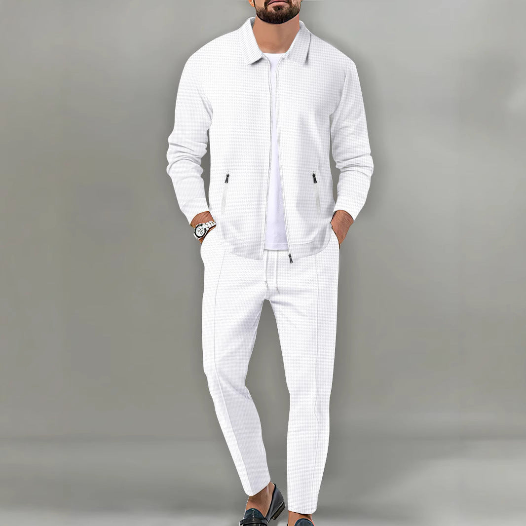 Men's sporty suit set with fashionable zipper and elastic waistband Lisslune
