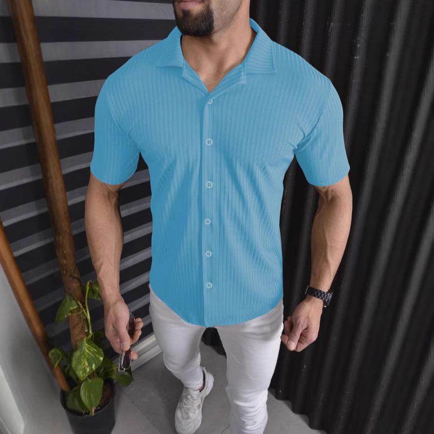 Men's Short Sleeve Shirt with Fine Ribbed Design Lisslune